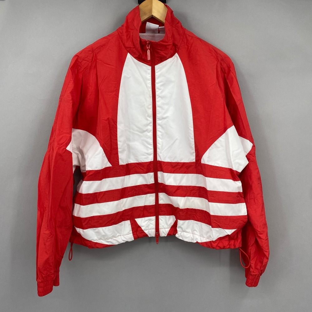 Adidas Trefoil Big Trefoil Windbreaker Jacket Womens Large Red White Full Zip